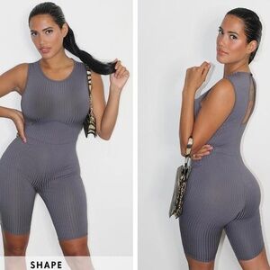 PrettyLittleThing Grey, Sleeveless, Ribbed Jumpsuit